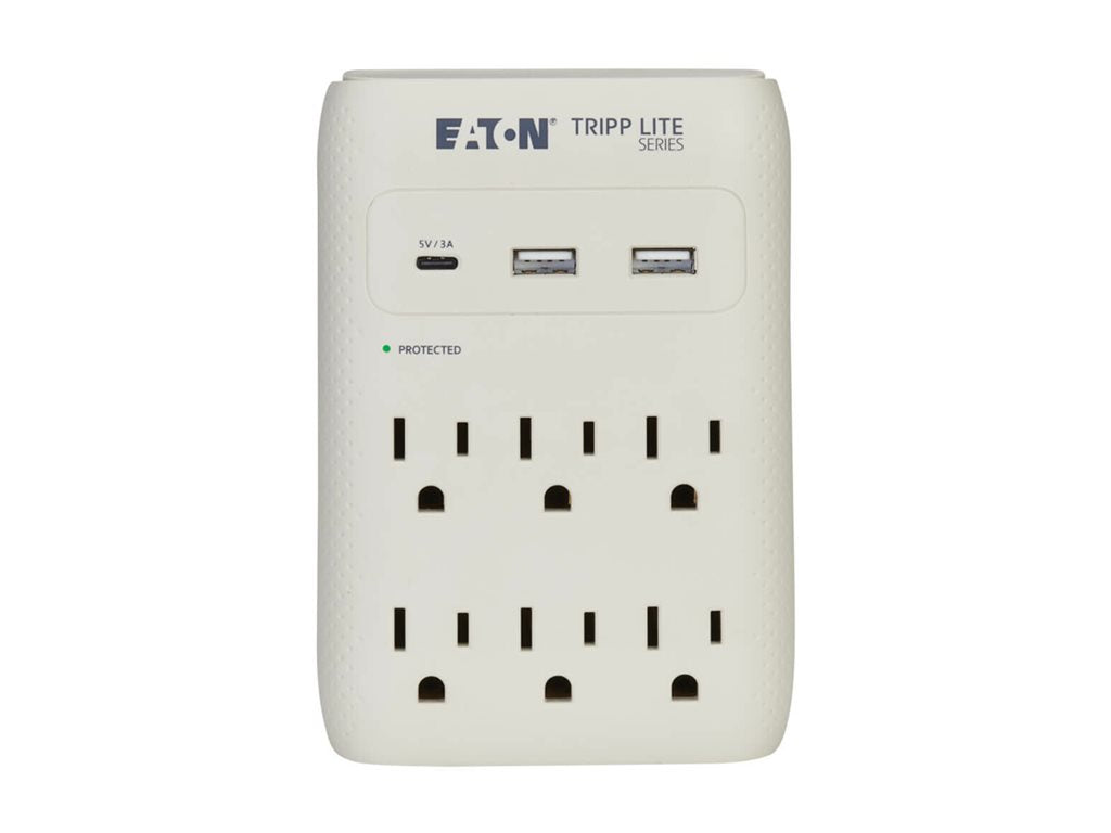 Eaton Tripp Lite Series Protect It! Surge Protector 6-Outlet 5-15R Outlets USB-C and USB-A Ports 5-15P Direct Plug-In Gray - SK60C