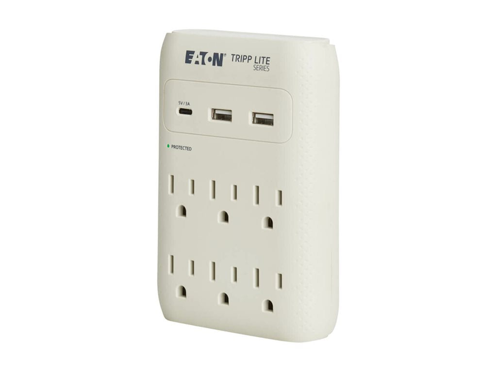 Eaton Tripp Lite Series Protect It! Surge Protector 6-Outlet 5-15R Outlets USB-C and USB-A Ports 5-15P Direct Plug-In Gray - SK60C