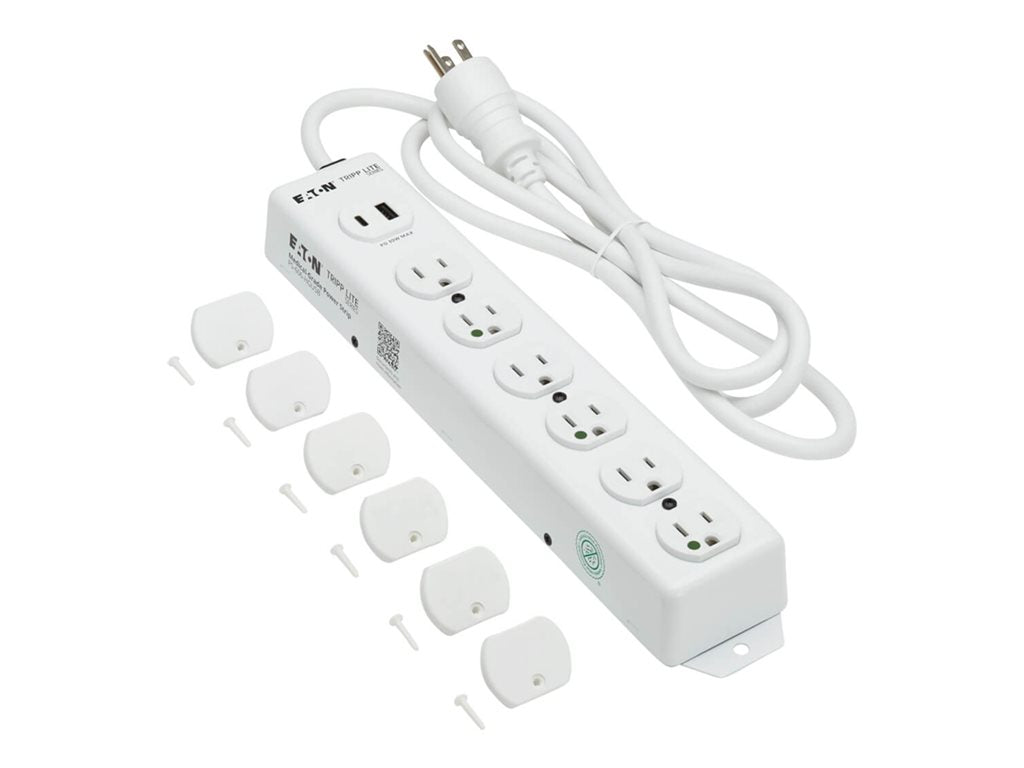 Eaton Tripp Lite Series UL 1363 Medical-Grade Power Strip, 6 Hospital-Grade Outlets, USB Charging, Safety Covers, Antimicrobial, PS-606-HGUSB