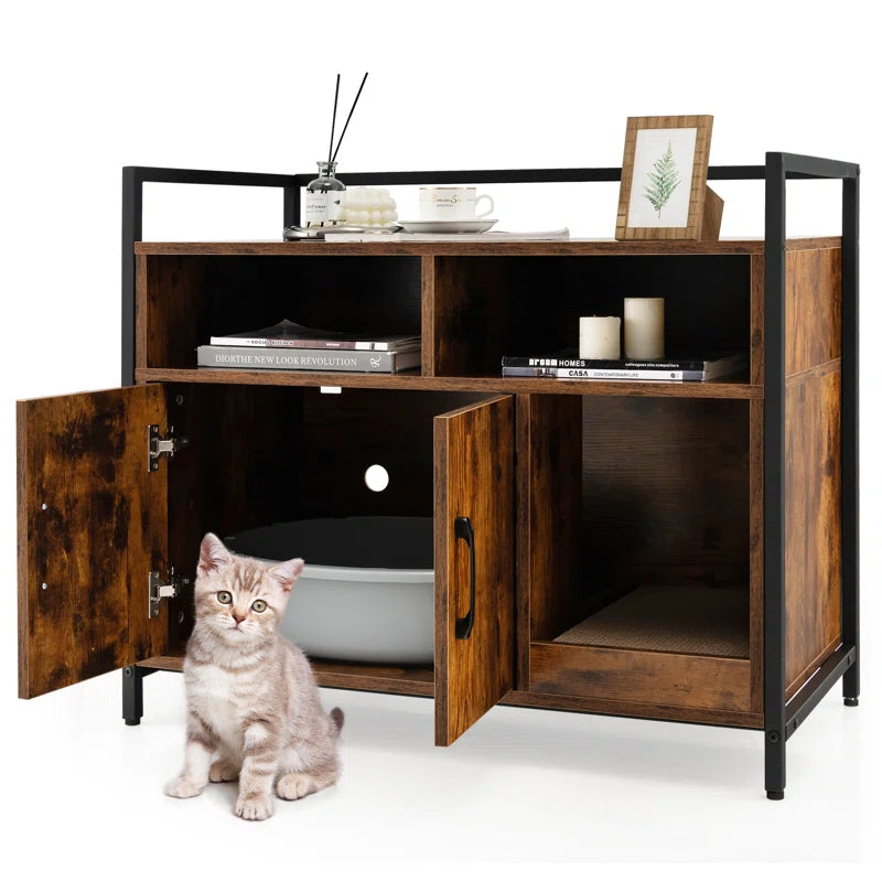 Edgware 35 Inch Litter Box Enclosure Cabinet With 2 Doors