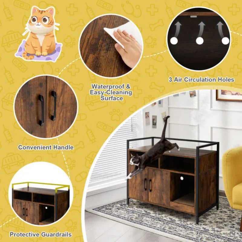 Edgware 35 Inch Litter Box Enclosure Cabinet With 2 Doors