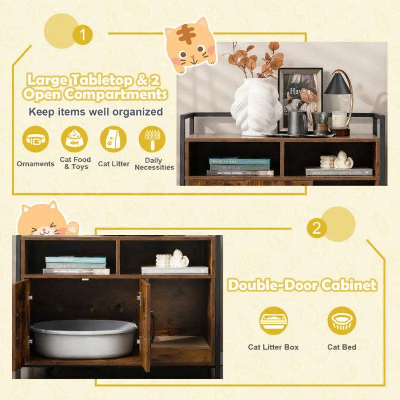 Edgware 35 Inch Litter Box Enclosure Cabinet With 2 Doors