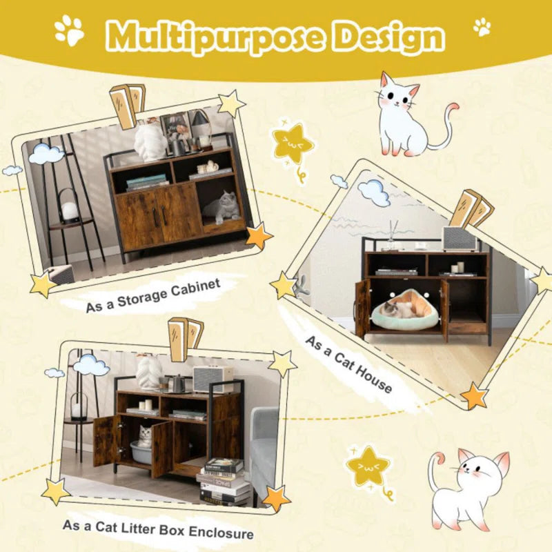 Edgware 35 Inch Litter Box Enclosure Cabinet With 2 Doors