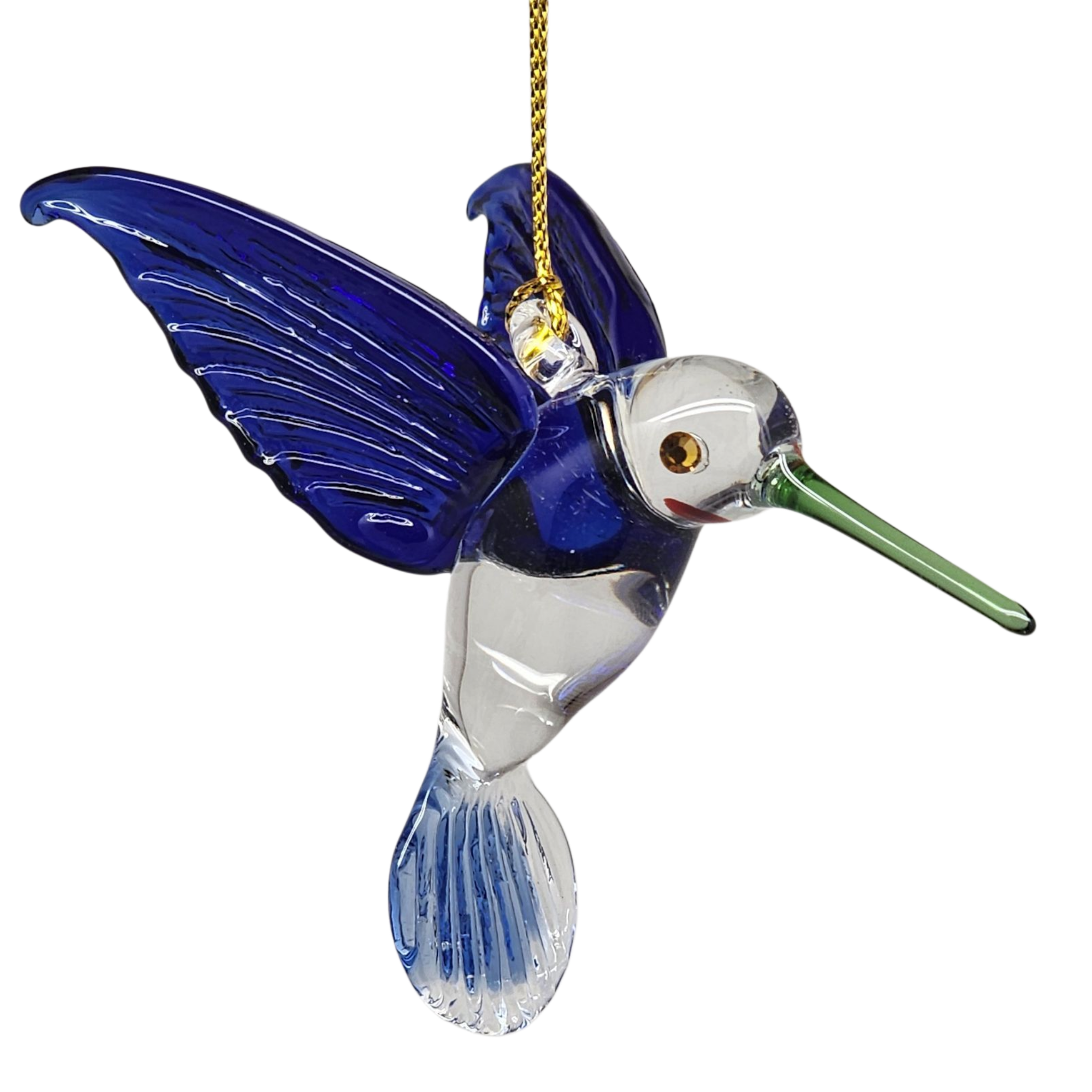 Egyptian Glass Hummingbird Ornament - Blue with Green Beak