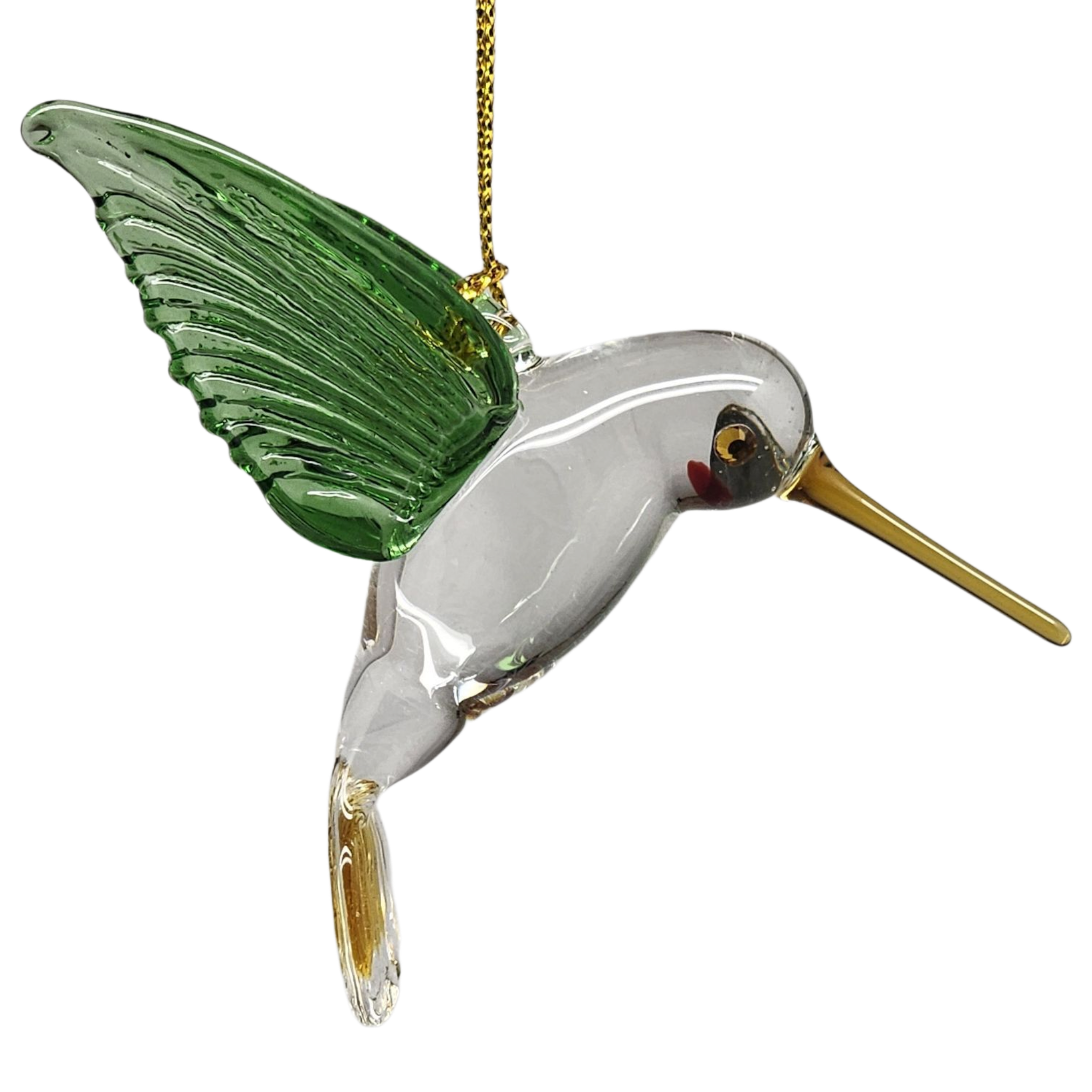 Egyptian Glass Hummingbird Ornament - Green with Yellow Beak