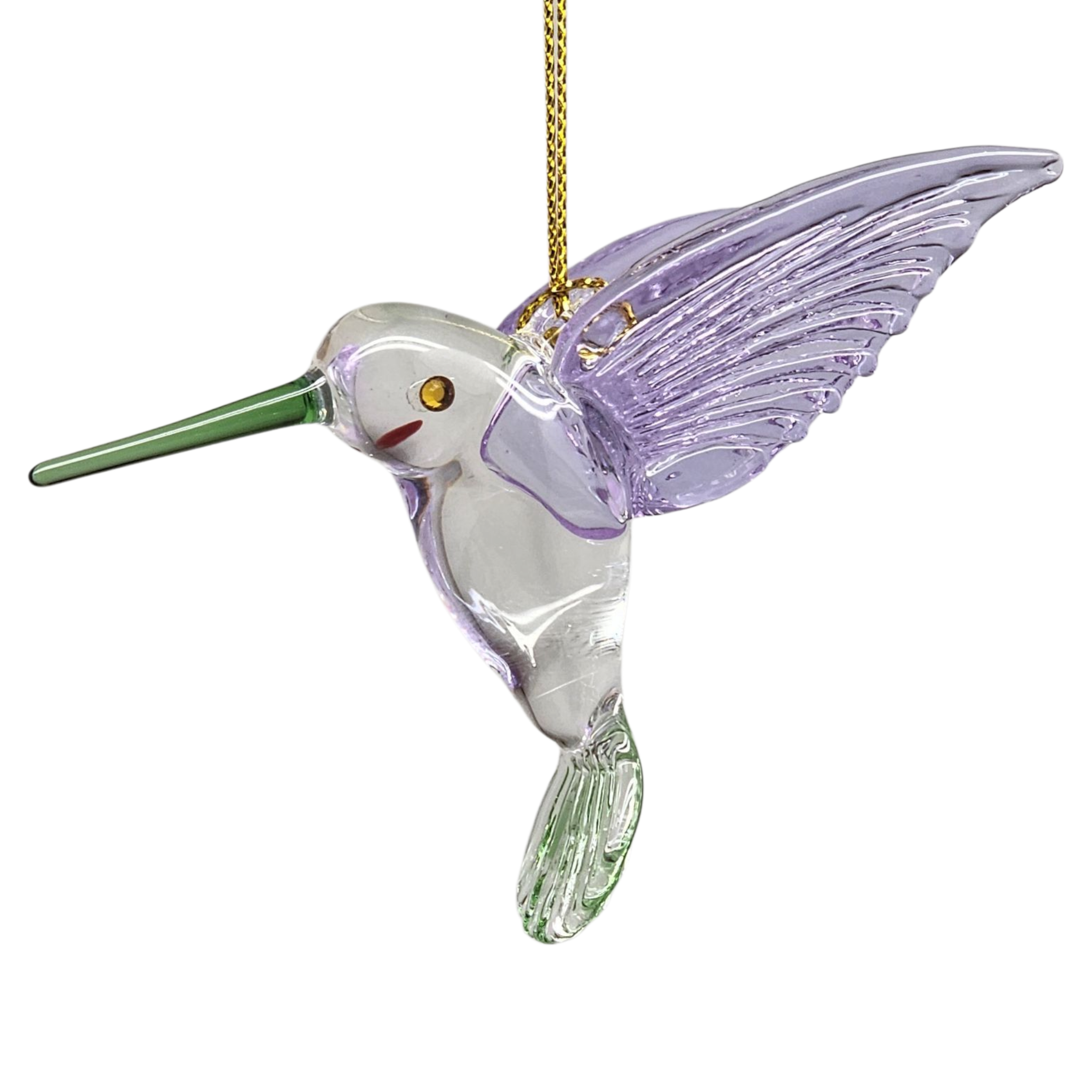 Egyptian Glass Hummingbird Ornament - Purple Wings / Green Tail / Green Beak