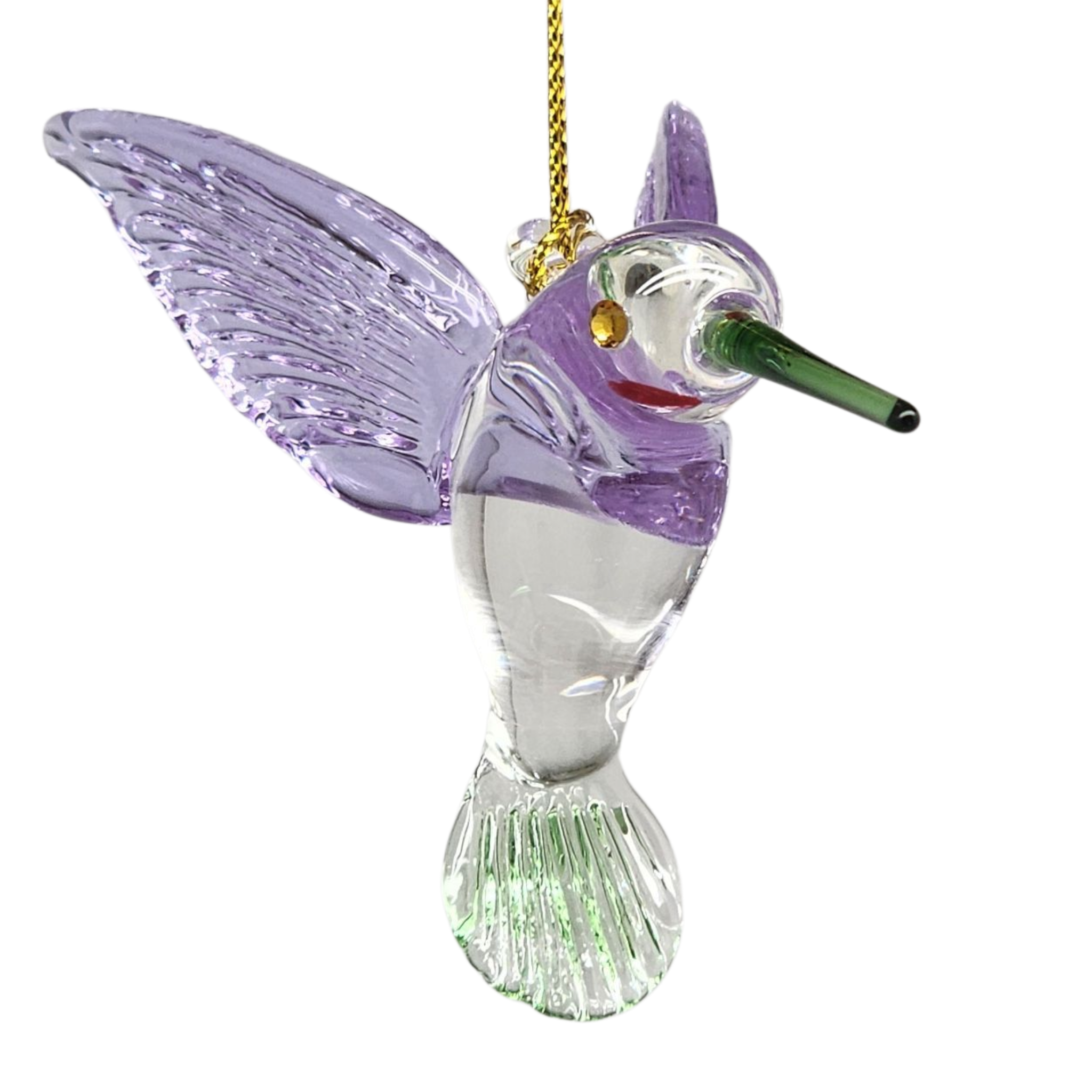 Egyptian Glass Hummingbird Ornament - Purple Wings / Green Tail / Green Beak