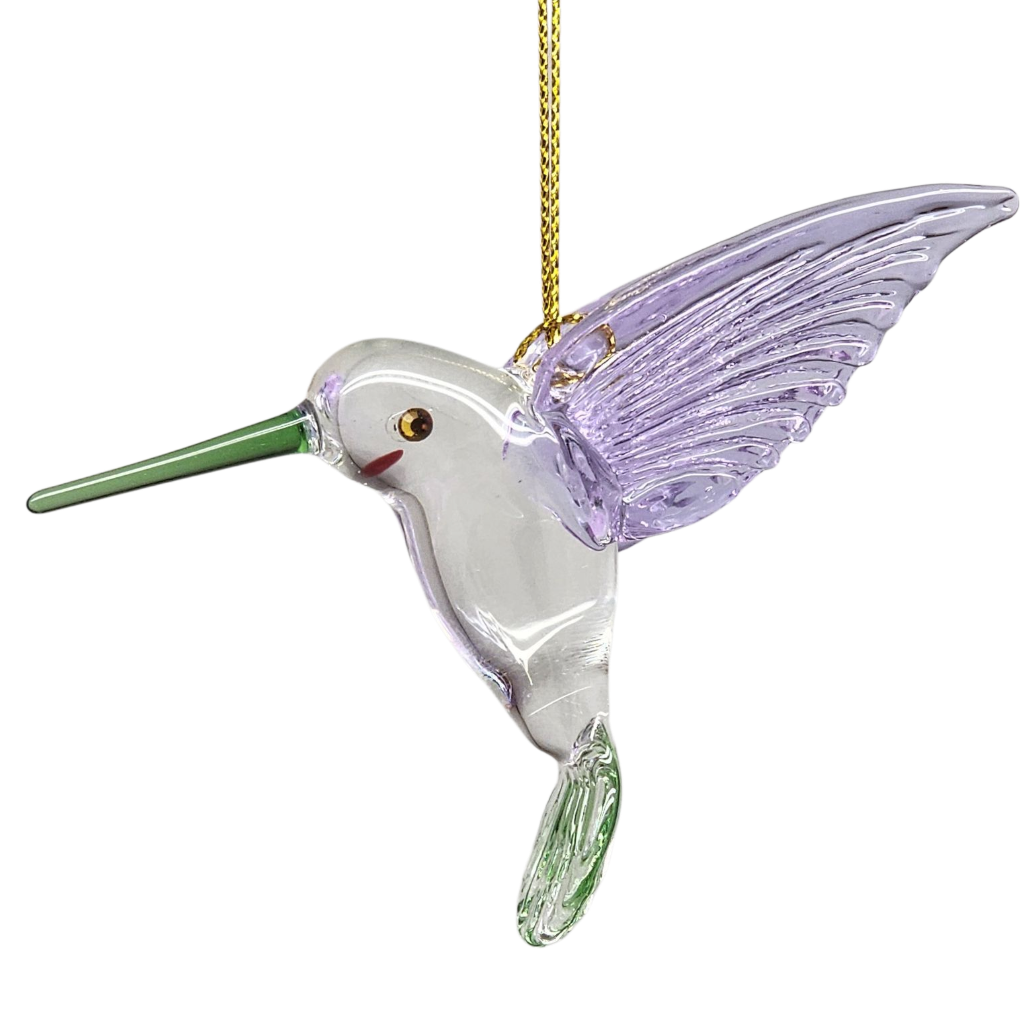 Egyptian Glass Hummingbird Ornament - Purple Wings / Green Tail / Green Beak