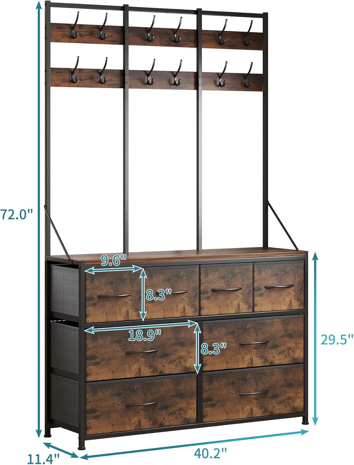 Eight Drawer Dresser With Textile Drawers Walnut Finish