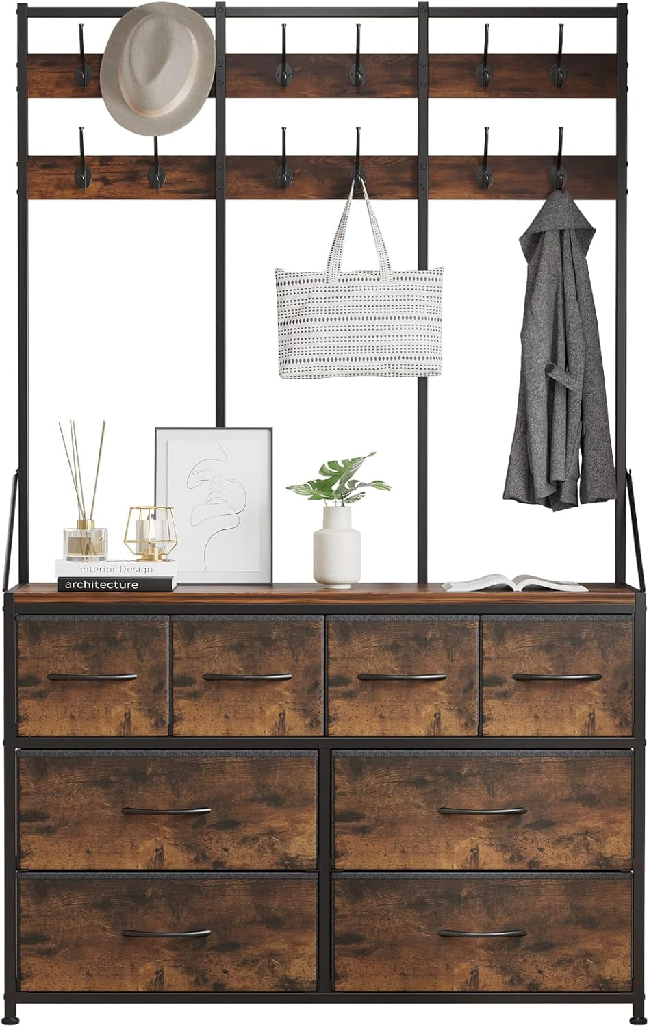 Eight Drawer Dresser With Textile Drawers Walnut Finish