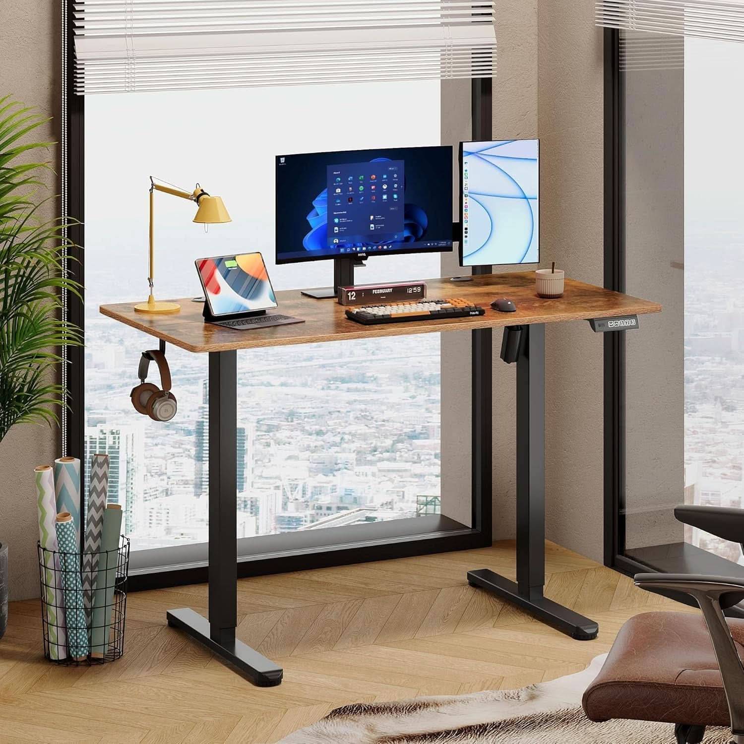 Electric Height Adjustable Desk 48x24 With Phone Holder