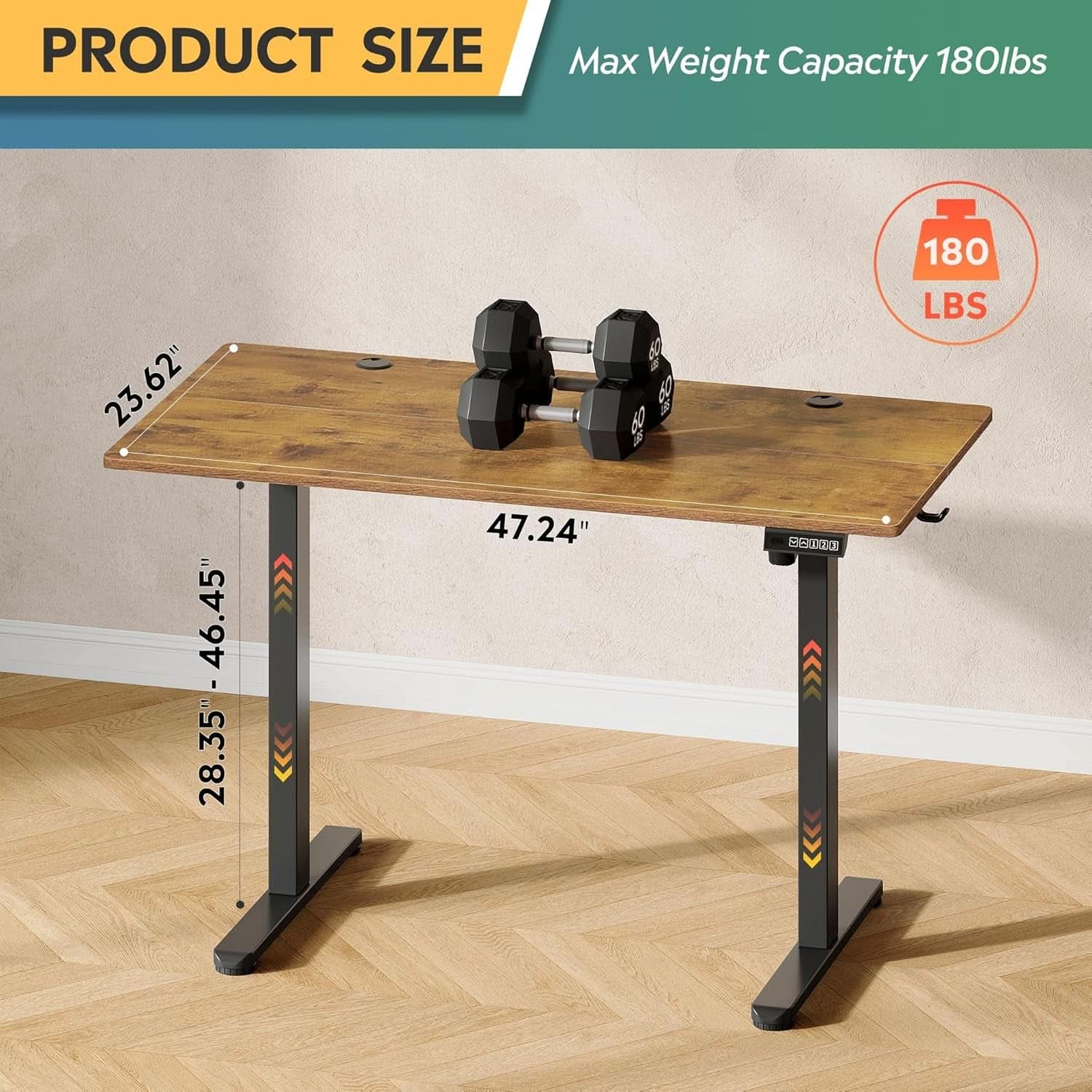 Electric Height Adjustable Desk 48x24 With Phone Holder