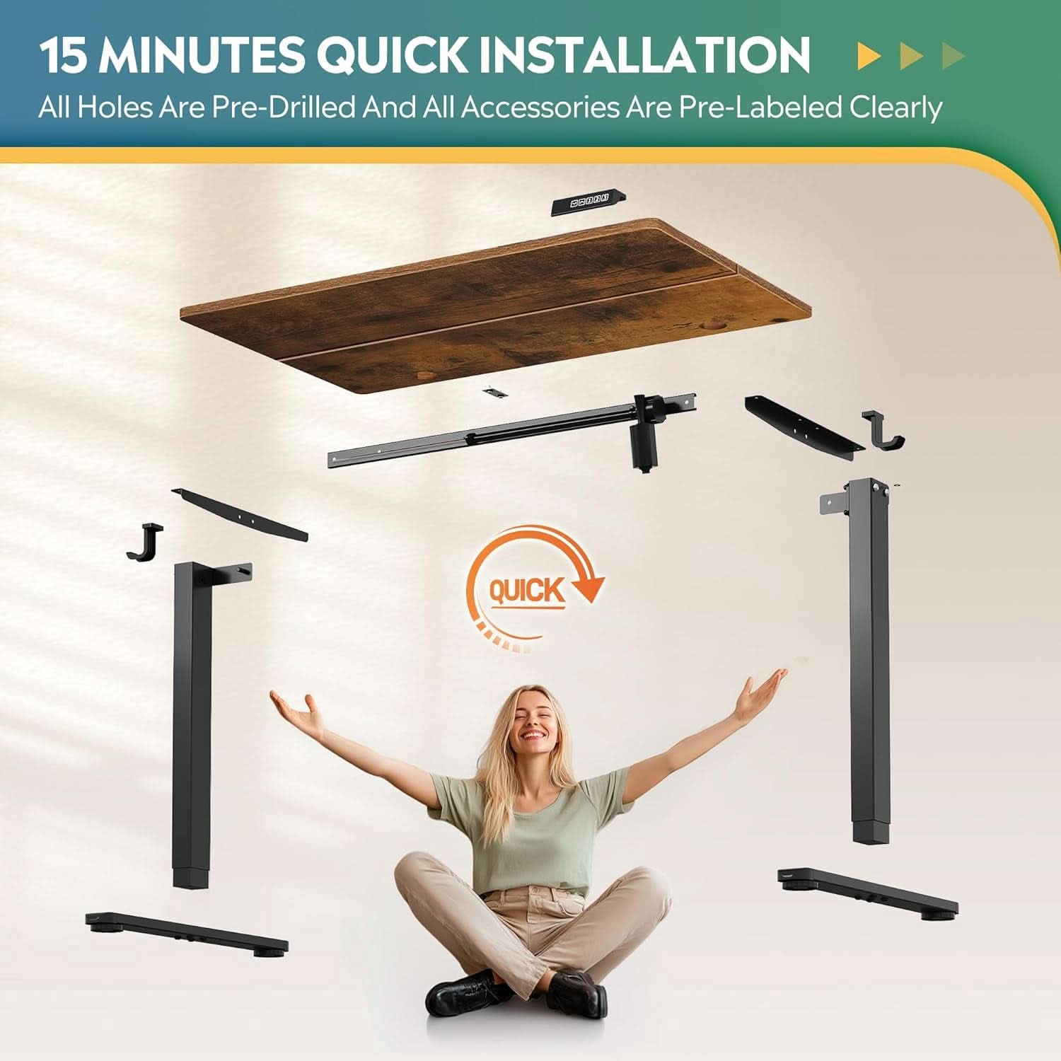 Electric Height Adjustable Desk 48x24 With Phone Holder