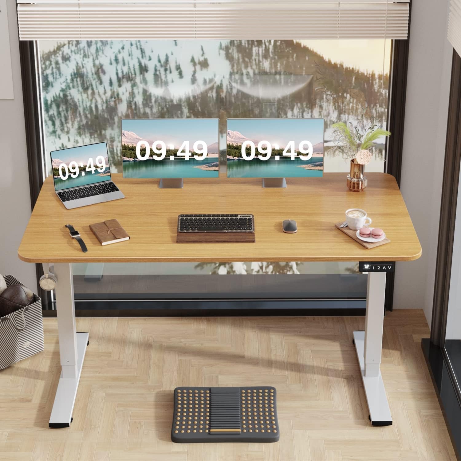 Electric Height Adjustable Standing Desk 55x24 Inch Wood Top With Memory Presets