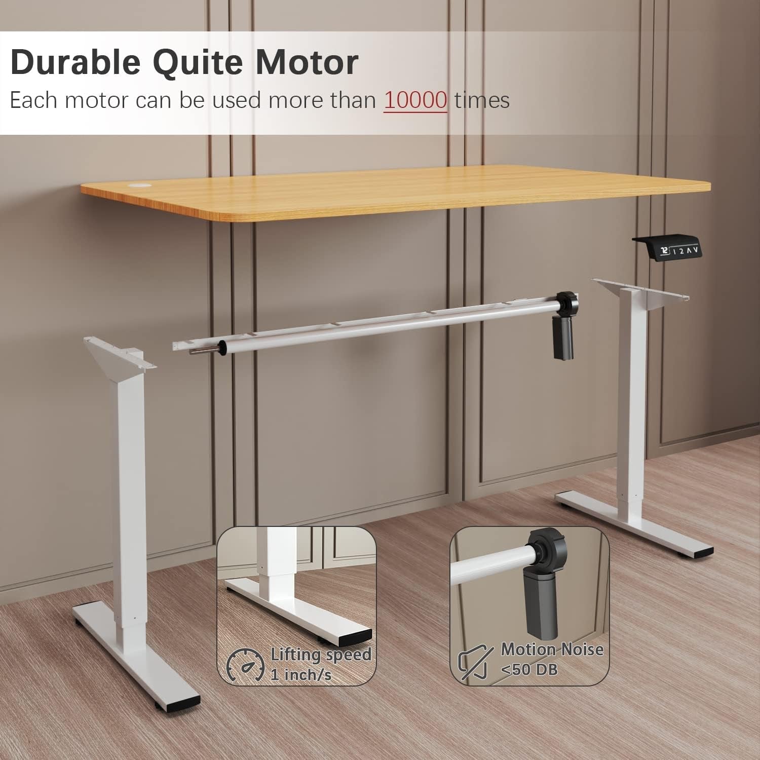 Electric Height Adjustable Standing Desk 55x24 Inch Wood Top With Memory Presets
