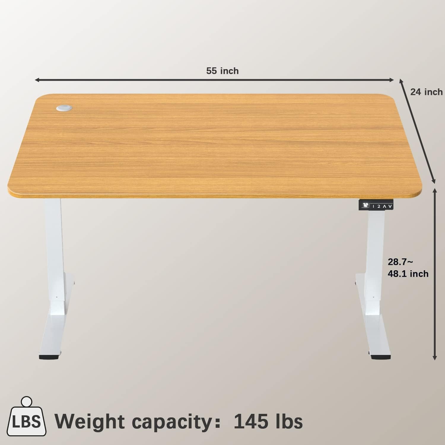Electric Height Adjustable Standing Desk 55x24 Inch Wood Top With Memory Presets
