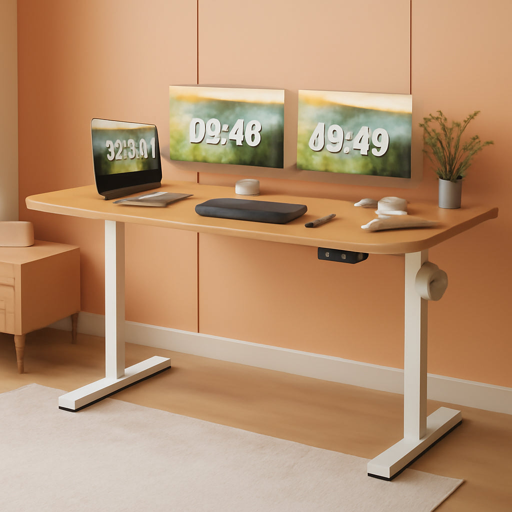 Electric Height Adjustable Standing Desk 55x24 Inch Wood Top With Memory Presets
