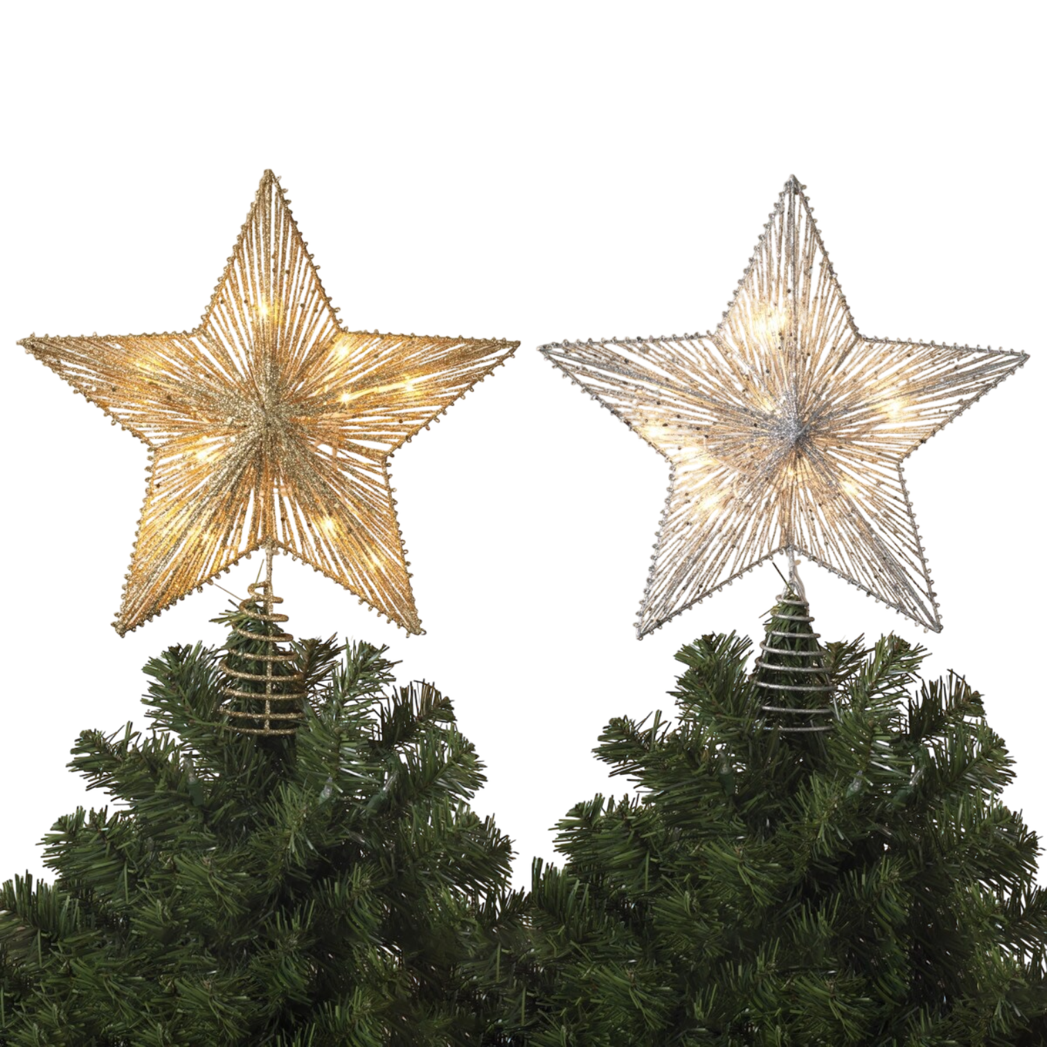 Electric Lighted Glitter & Mesh Star Tree Topper with 10 Lights, Spring Base