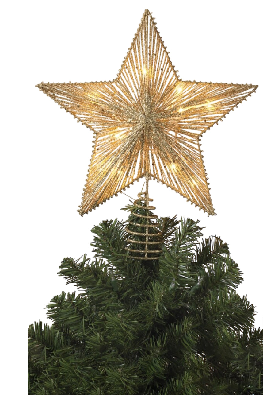 Electric Lighted Glitter & Mesh Star Tree Topper with 10 Lights, Spring Base