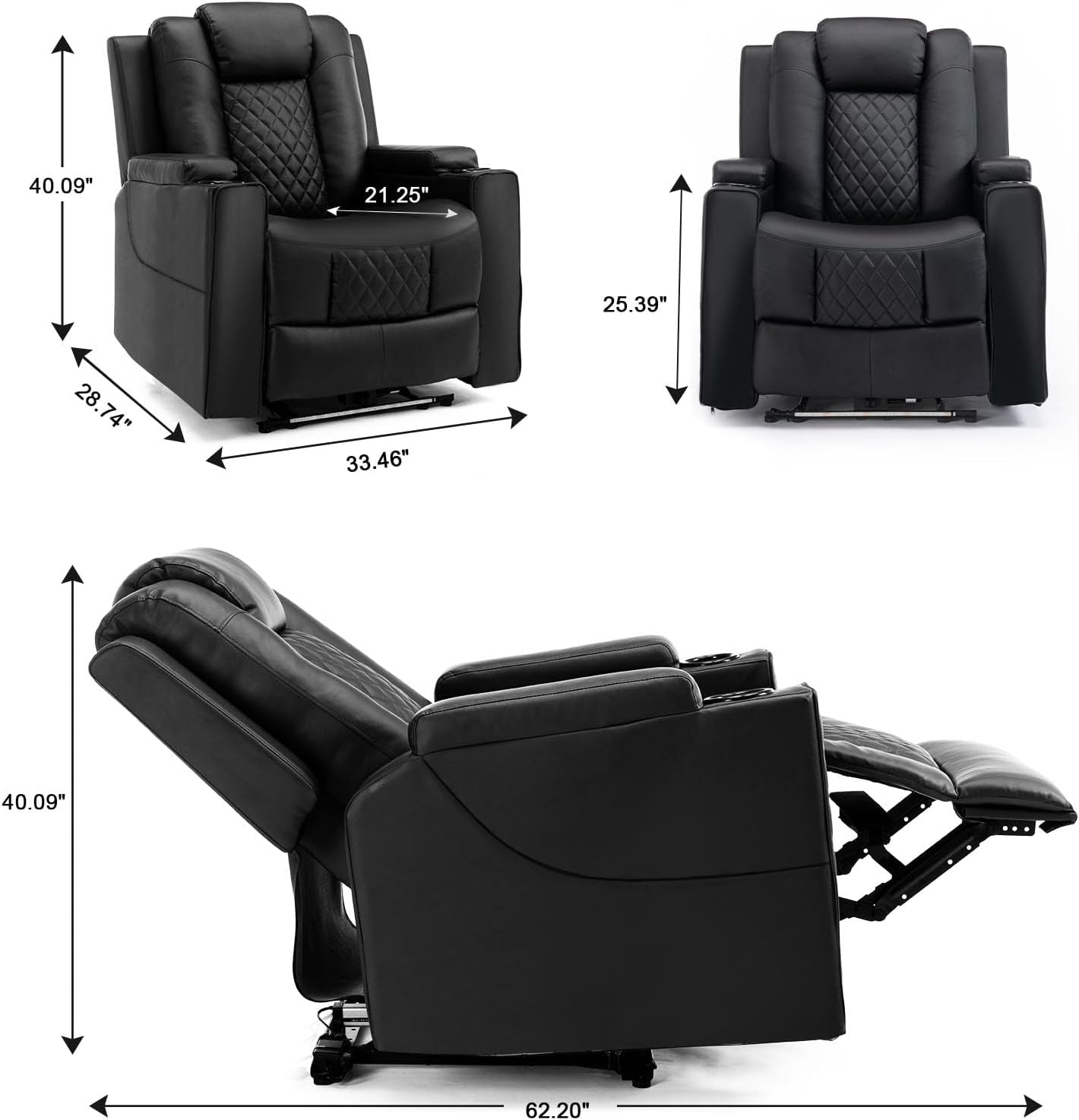 Electric Massage Recliner Black For Living Room Theater