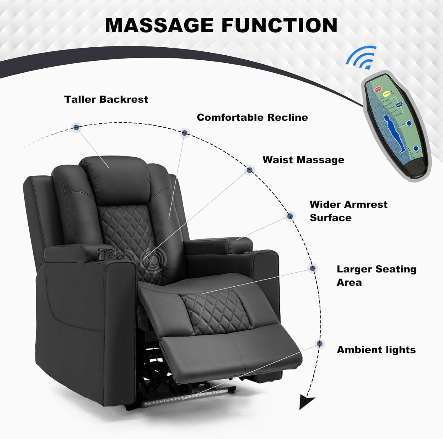 Electric Massage Recliner Black For Living Room Theater