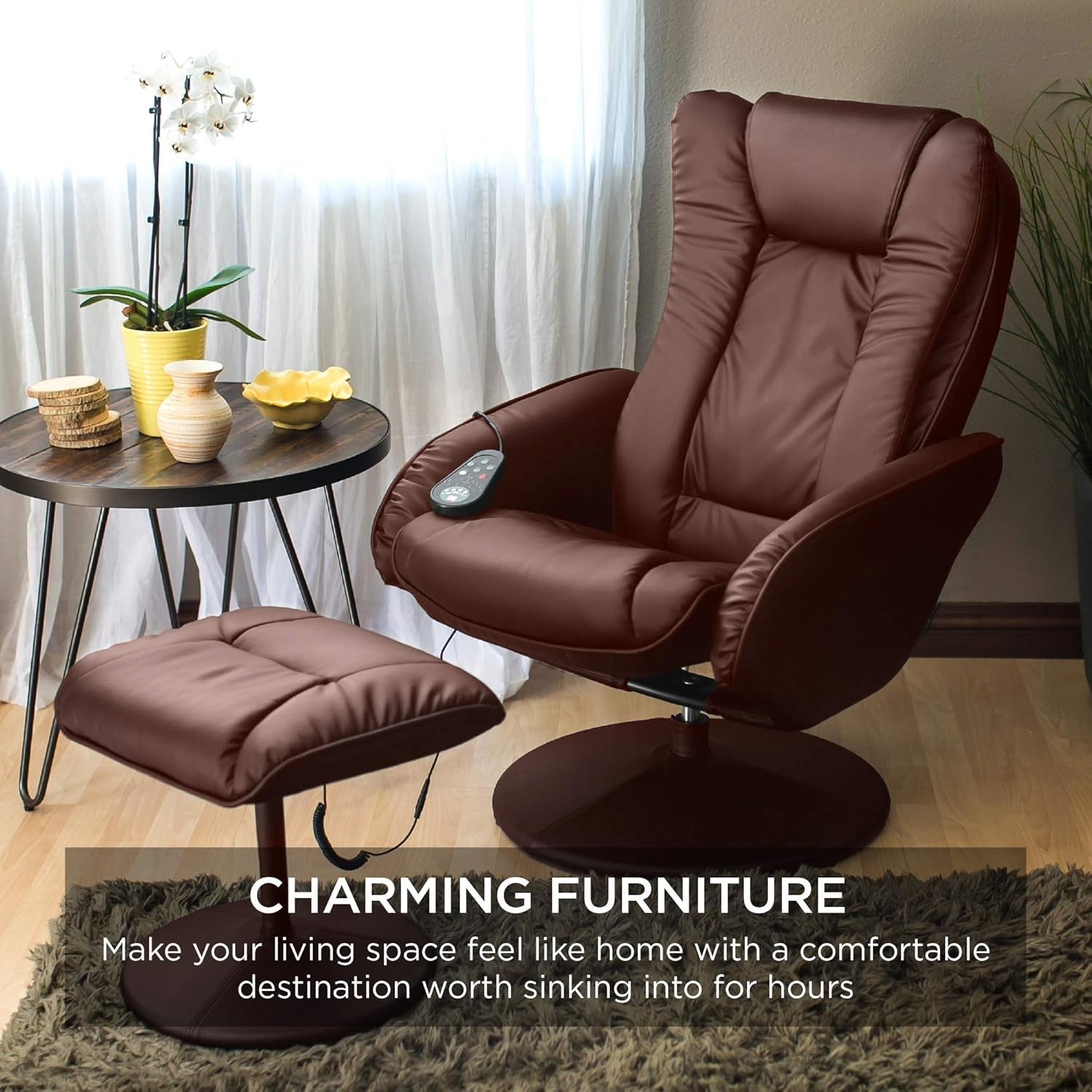 Electric Massage Recliner With Ottoman Footrest Brown