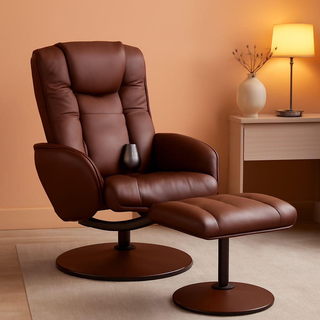 Electric Massage Recliner With Ottoman Footrest Brown