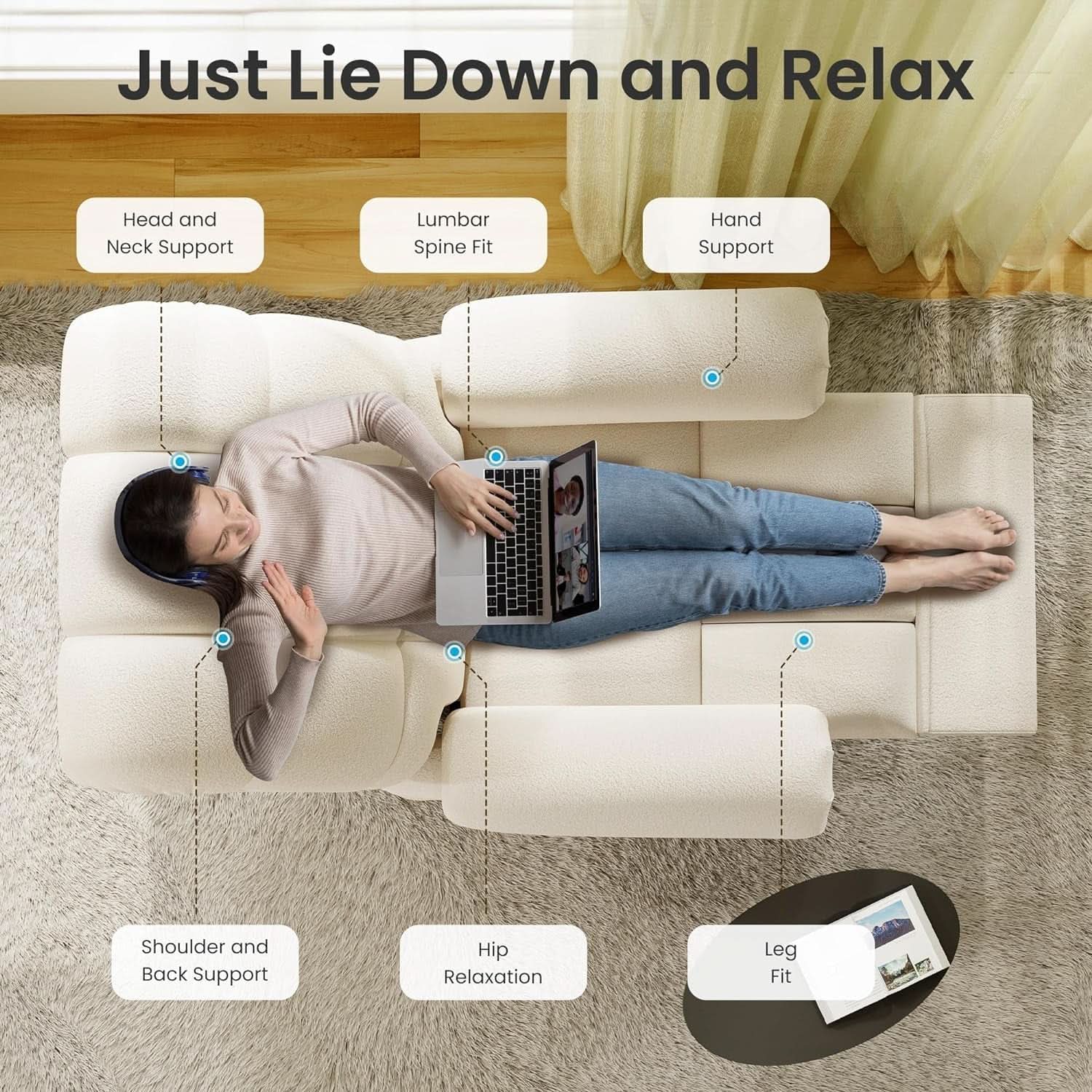 Electric Recliner Chair For Adults With USB Port And Teddy Fleece Beige White For Living Room