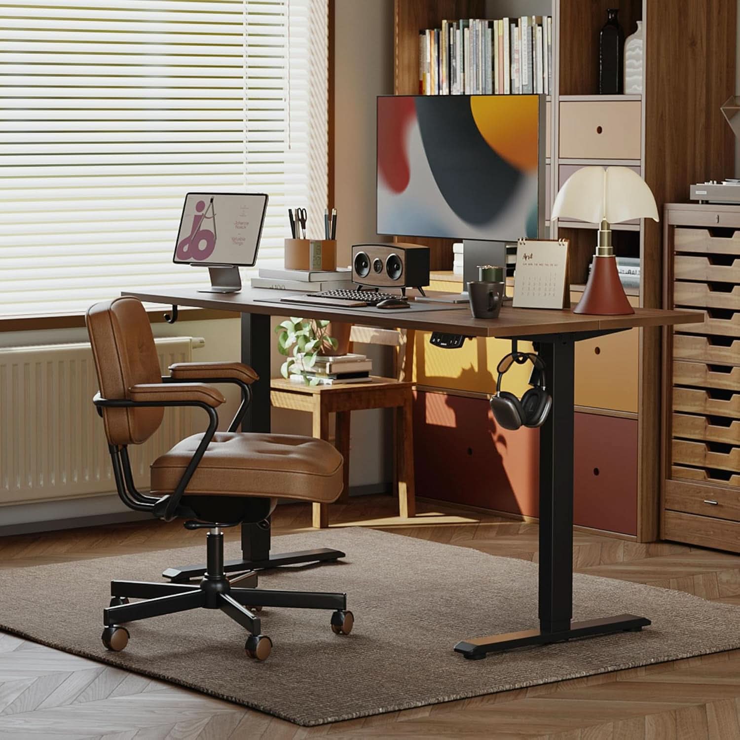 Electric Standing Desk 48x24 Height Adjustable Dark Walnut