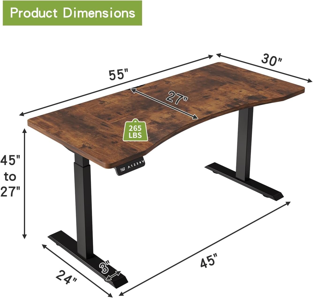 Electric Standing Desk Dual Motors Height Adjustable Curved Design