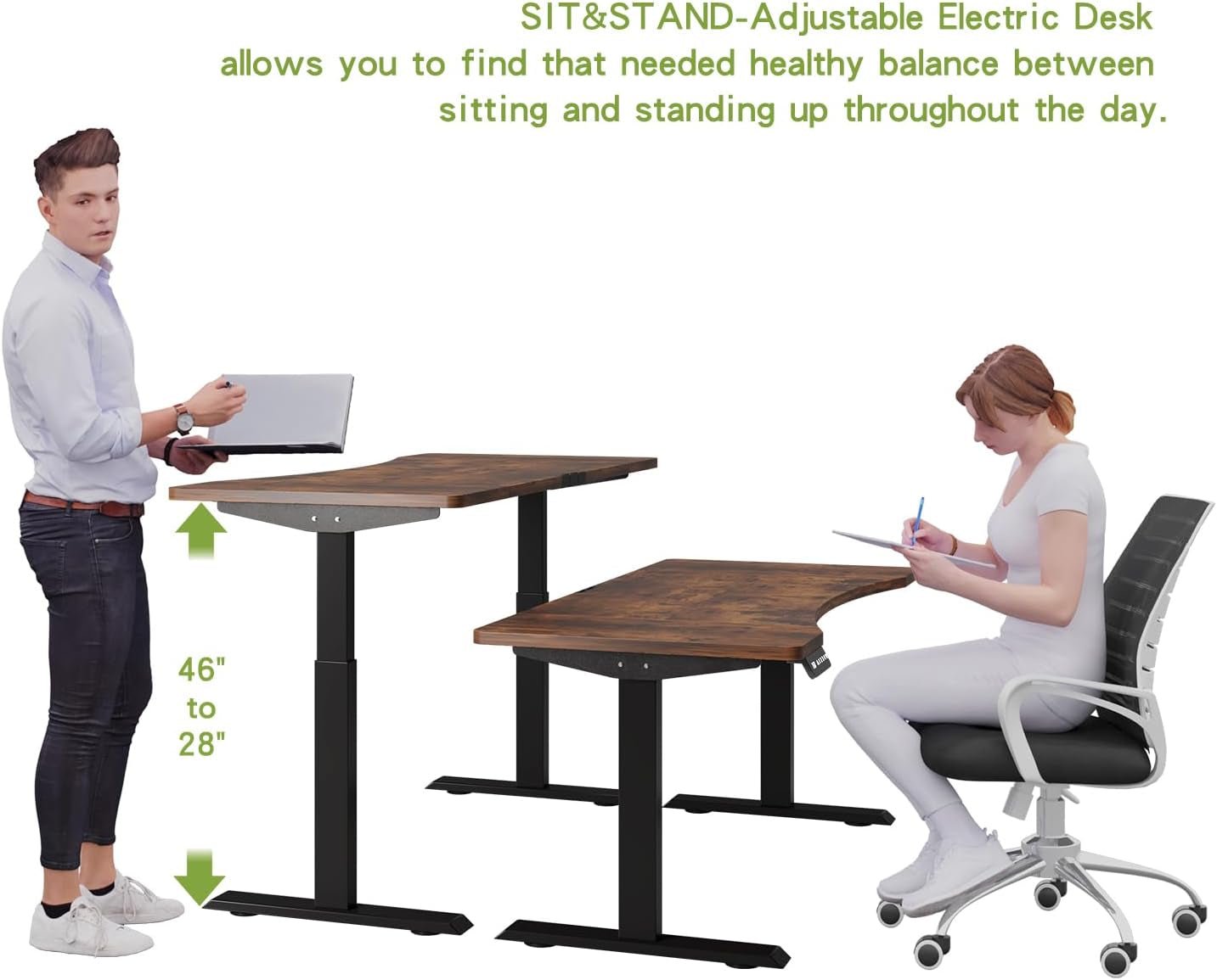 Electric Standing Desk Dual Motors Height Adjustable Curved Design