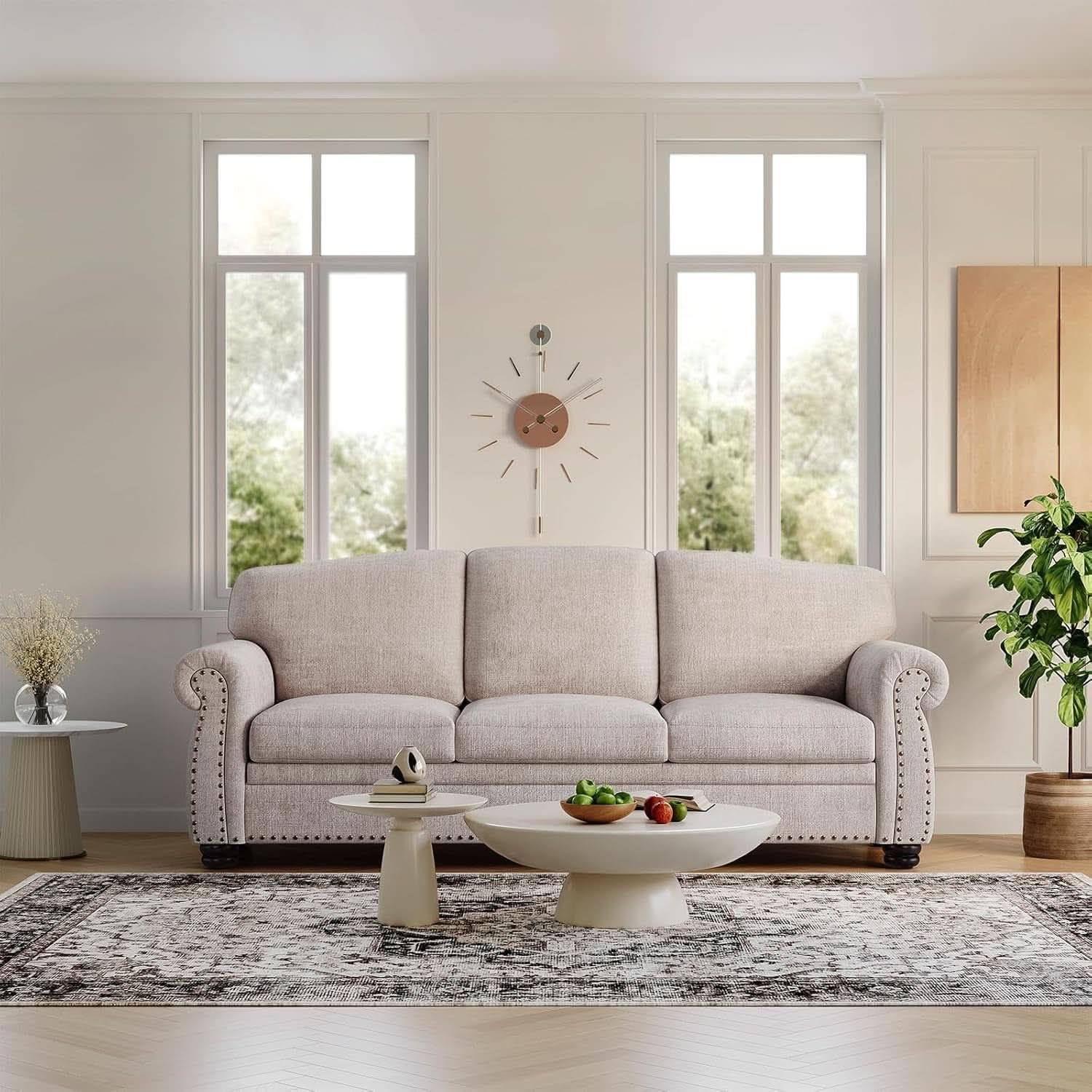 Elegant 90 Inch Nailhead Trim Sofa for Living Room