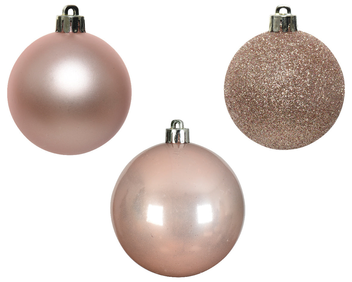 Elegant Assorted Shatterproof Ornaments - Set of 10 - Blush Pink
