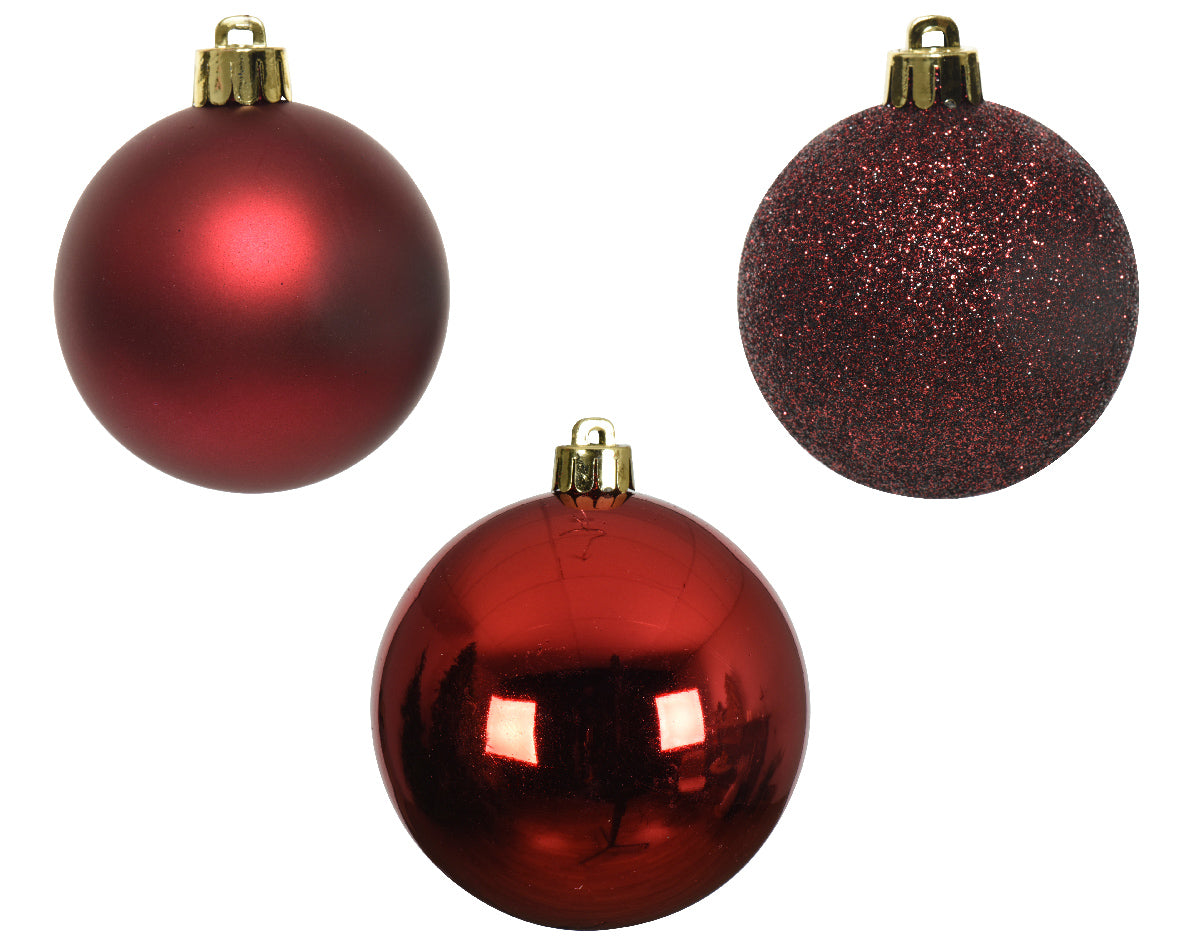 Elegant Assorted Shatterproof Ornaments - Set of 10 - Deep Ruby