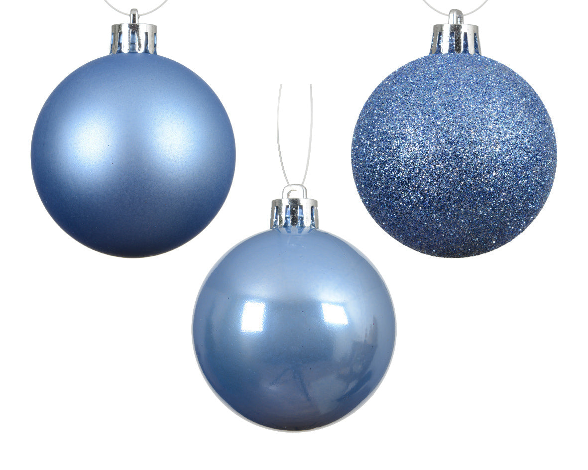 Elegant Assorted Shatterproof Ornaments - Set of 10 - Sky Blue
