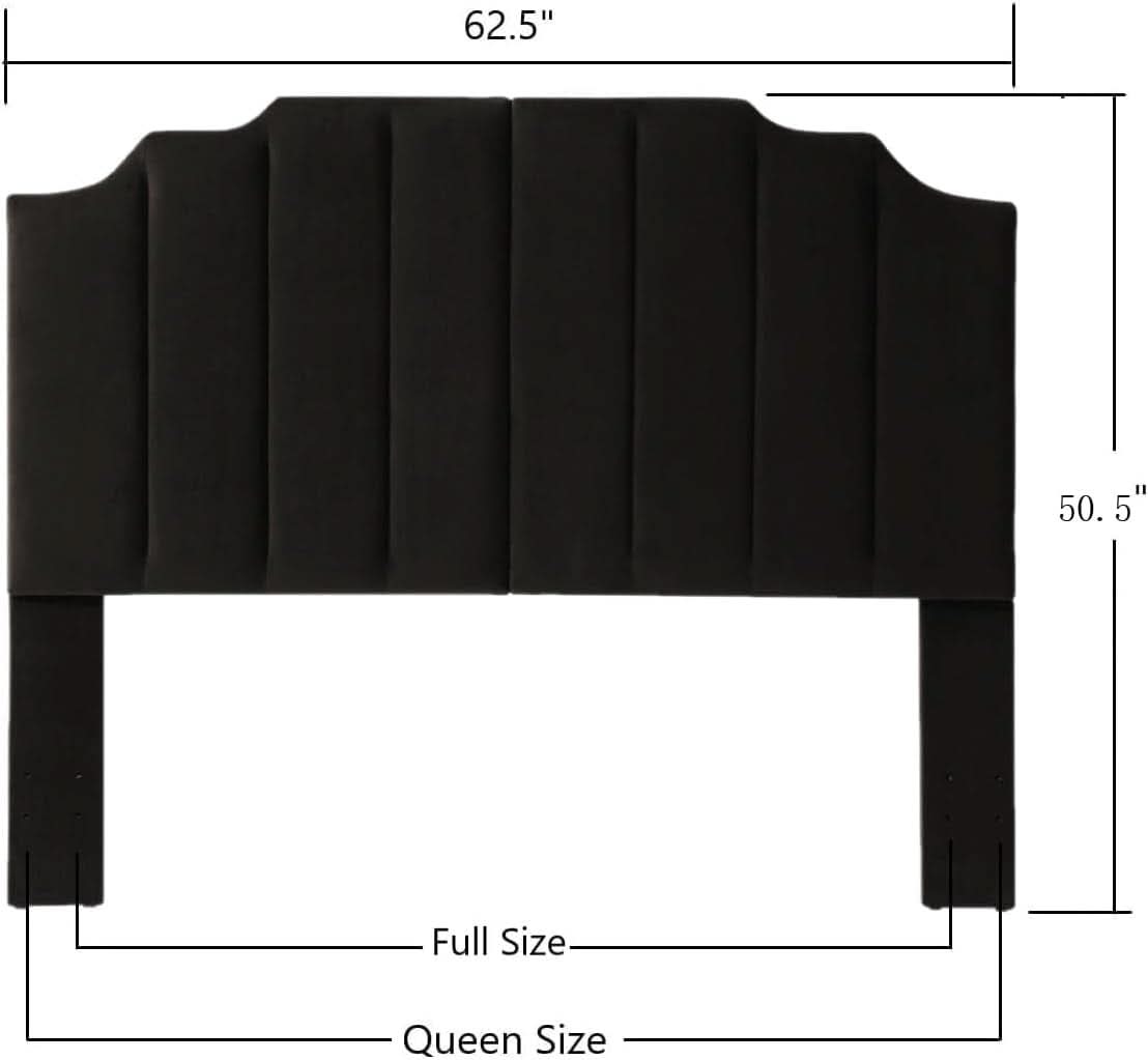 Elegant Black Velvet Tufted Queen Headboard with Curved Design