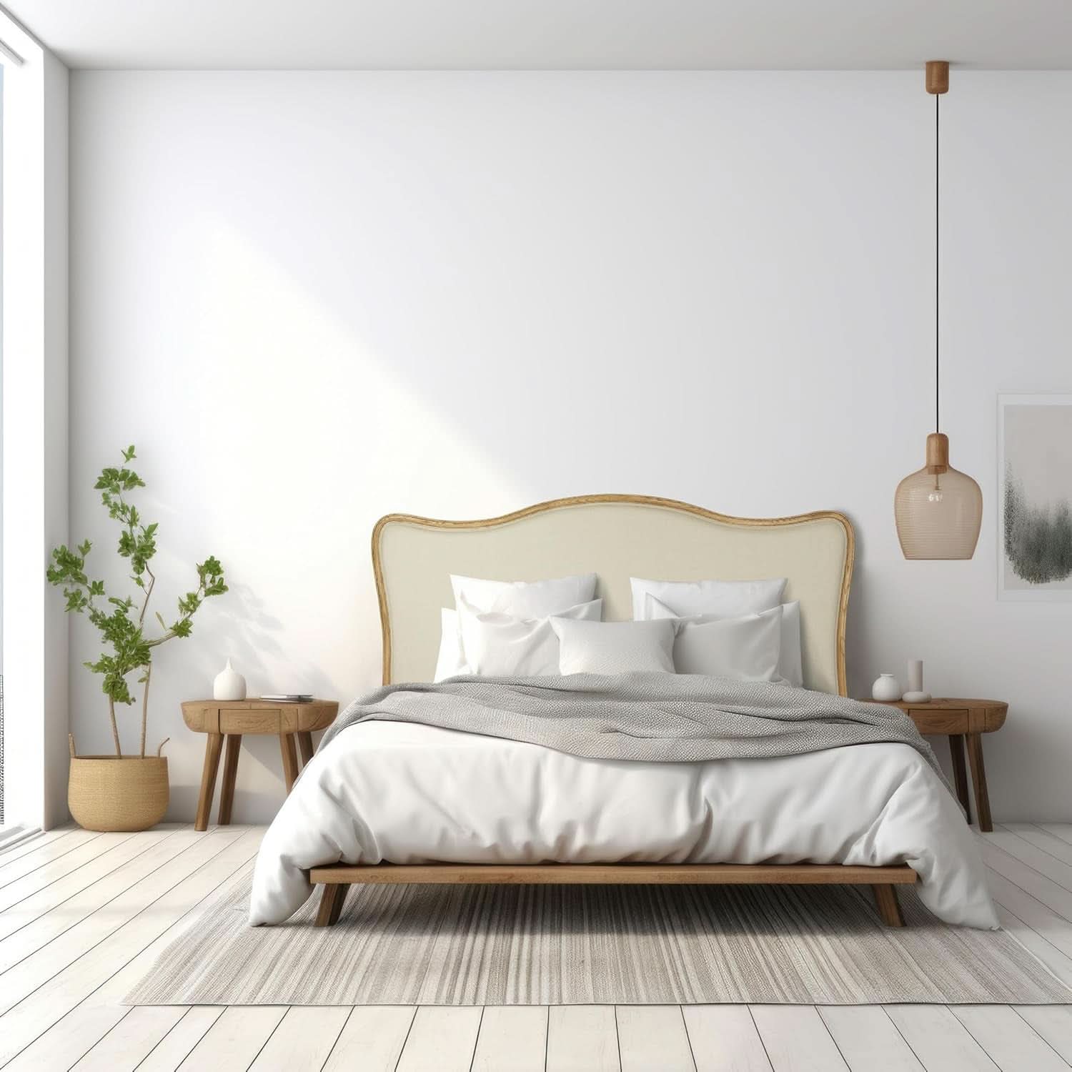 Elegant Oak And Linen King Size Headboard For Bedrooms