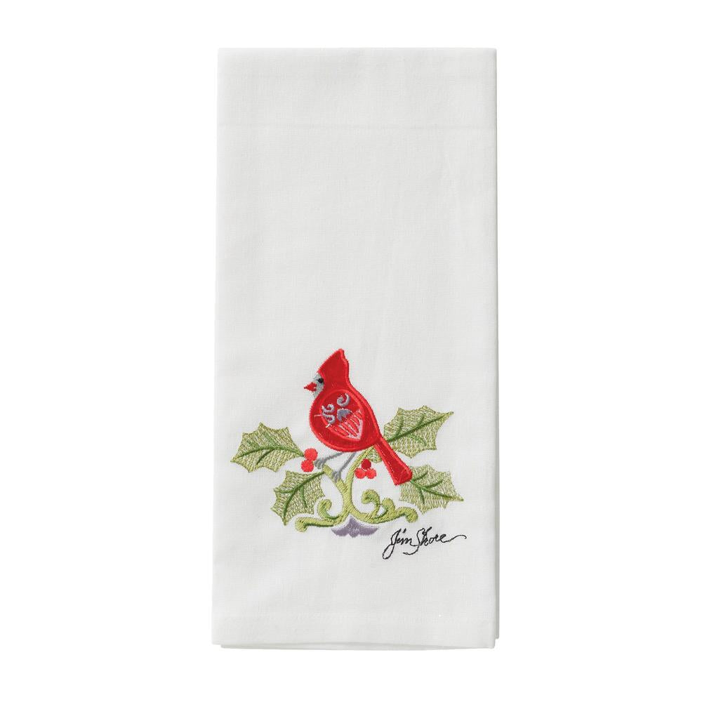 Embroidered Tea Towel - Christmas Cardinal