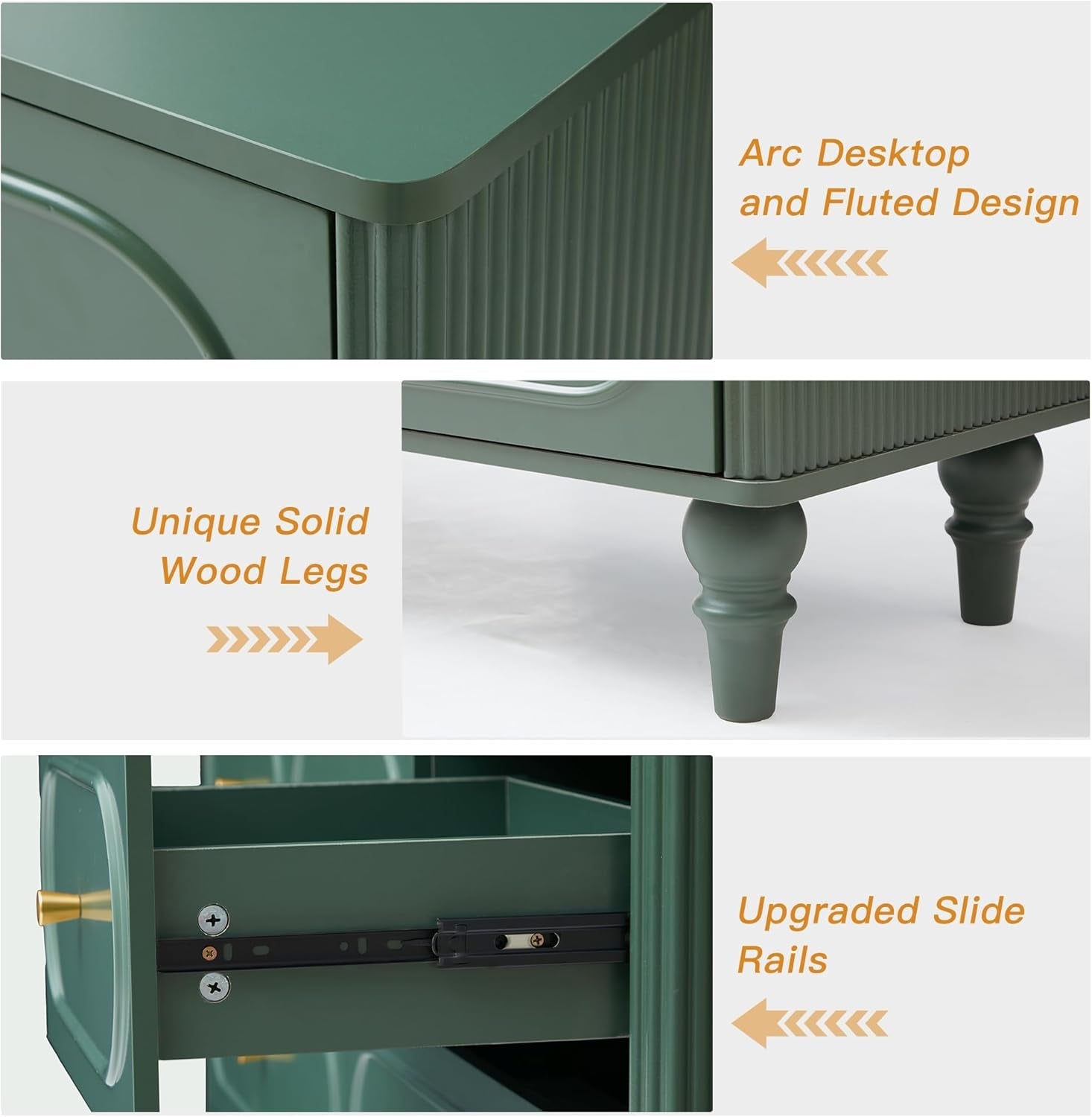Emerald Green Fluted Seven Drawer Dresser Midcentury