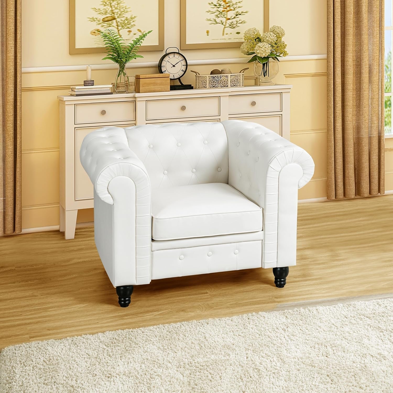 Emery Chesterfield 3 Piece Sectional Sofa Set Off White