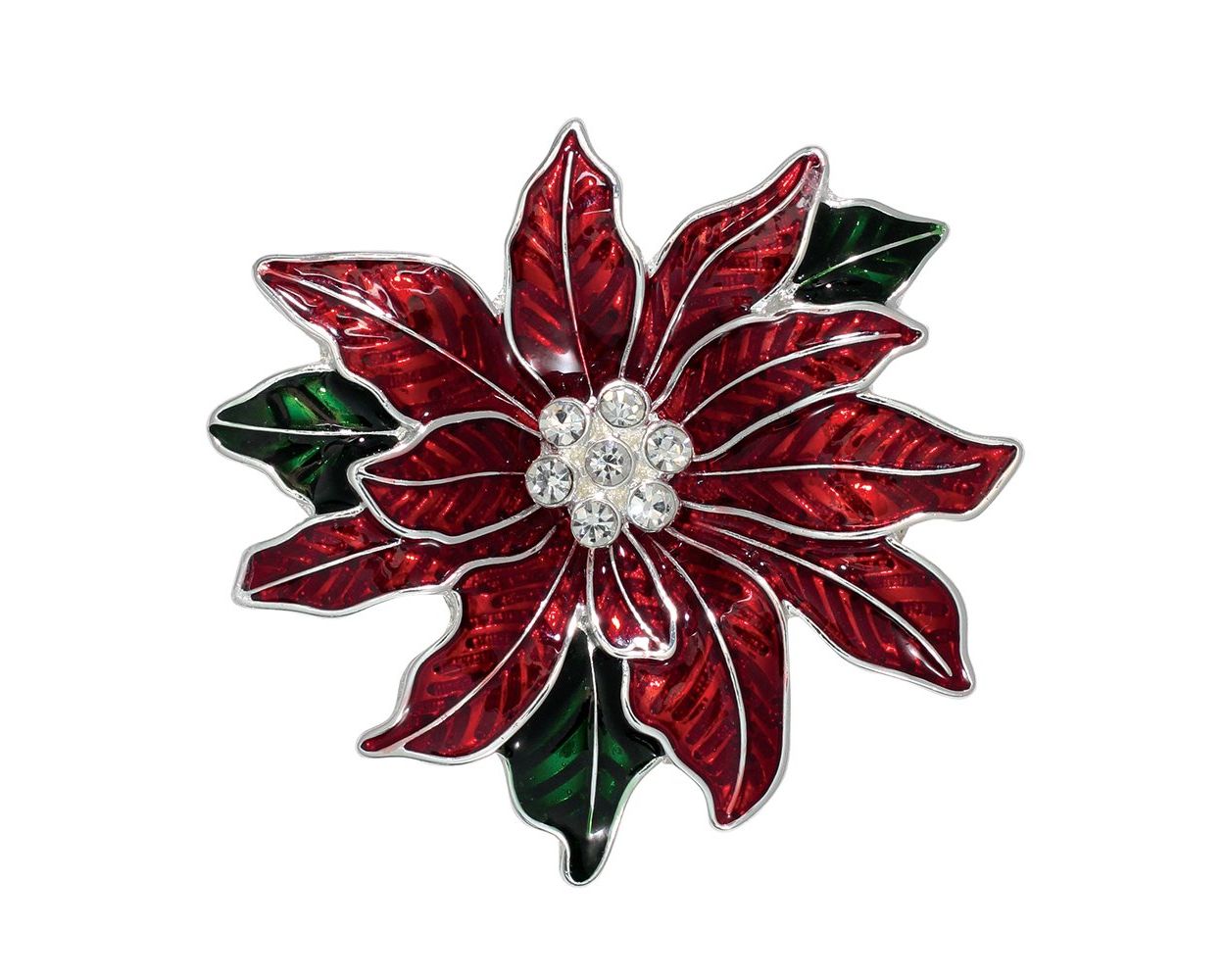 Enamel Poinsettia with Crystals Pin