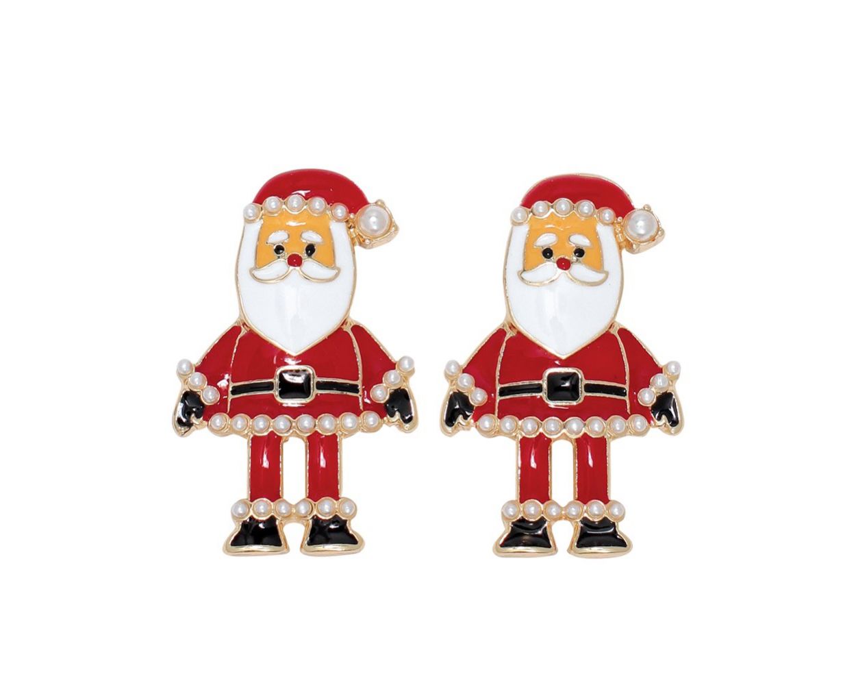 Enamel Santas with Pearls Earrings