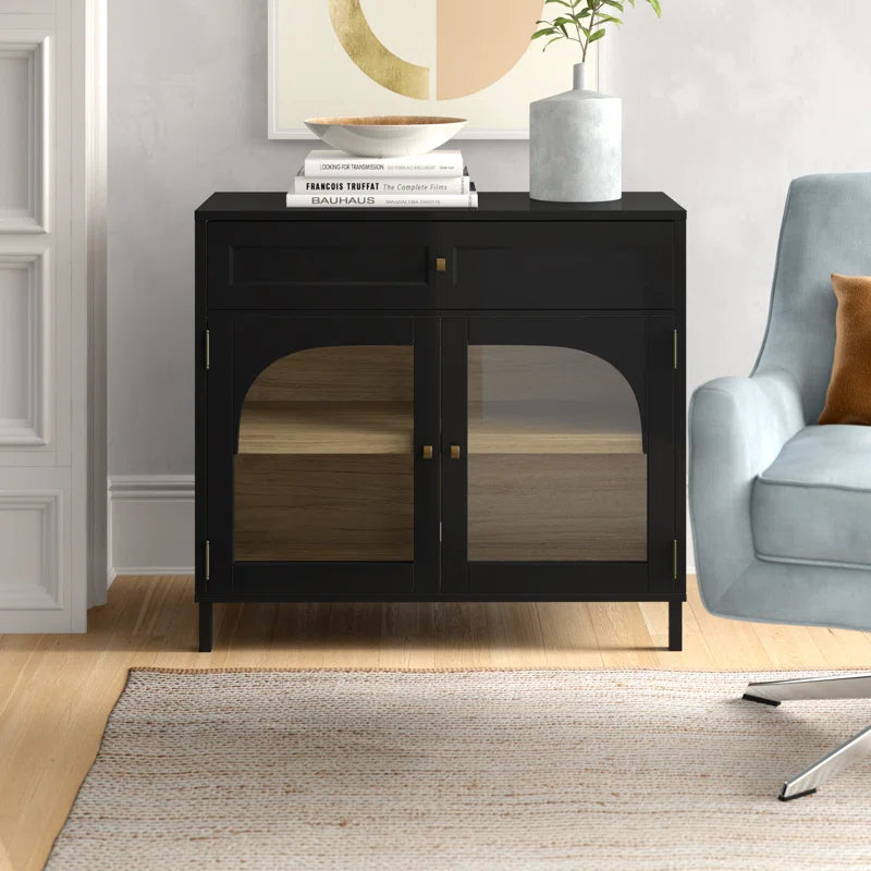 Engineered Wood Accent Cabinet With Glass Doors Neutral