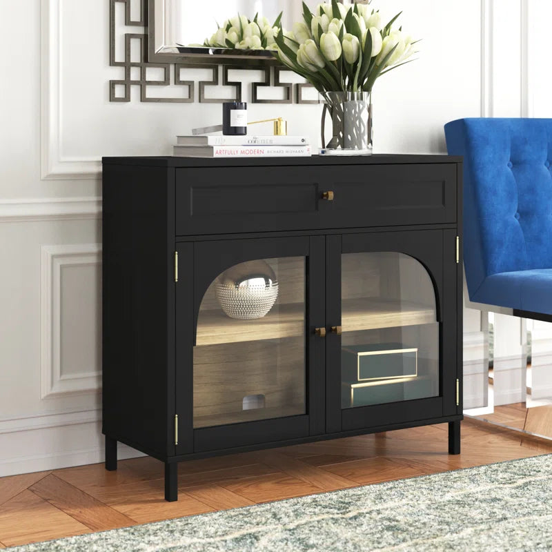 Engineered Wood Accent Cabinet With Glass Doors Neutral