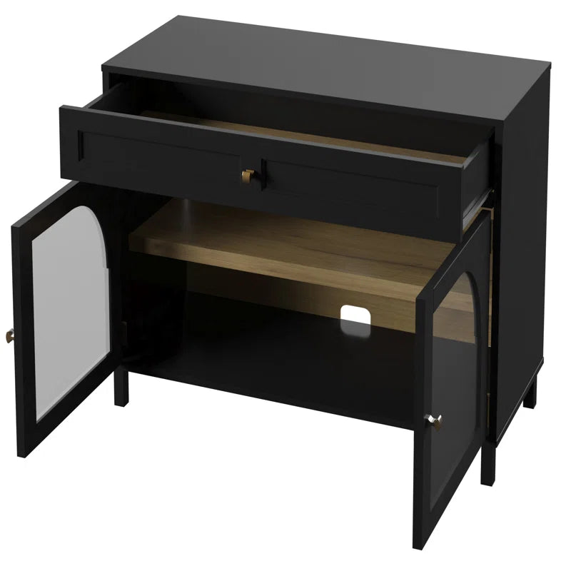 Engineered Wood Accent Cabinet With Glass Doors Neutral