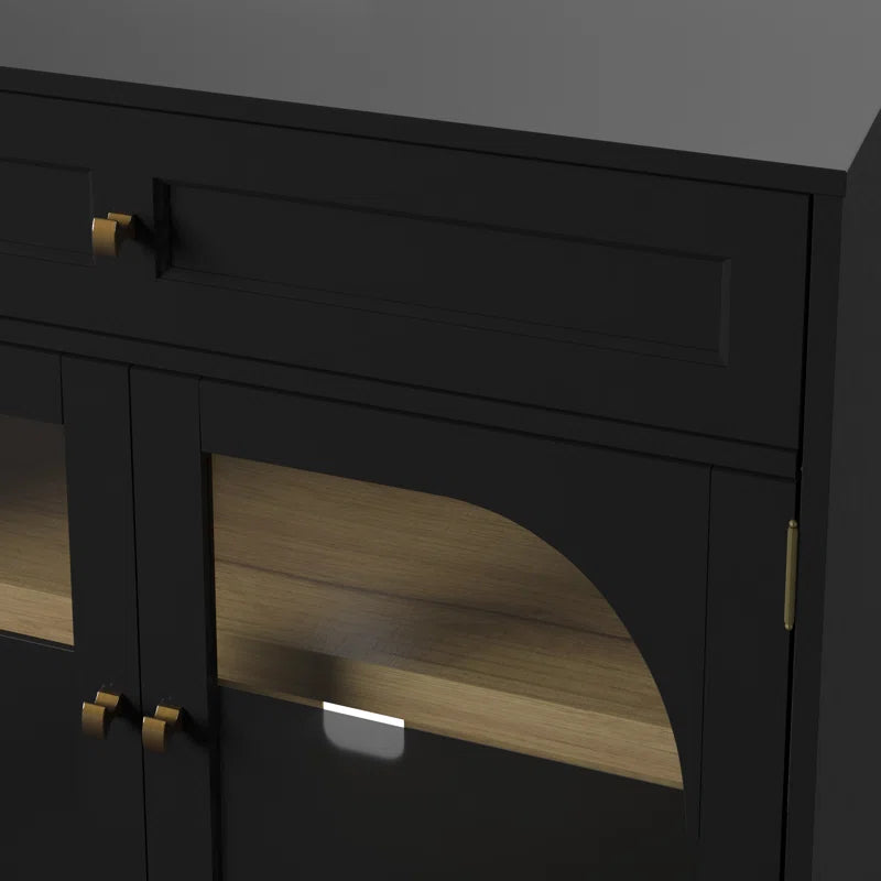 Engineered Wood Accent Cabinet With Glass Doors Neutral