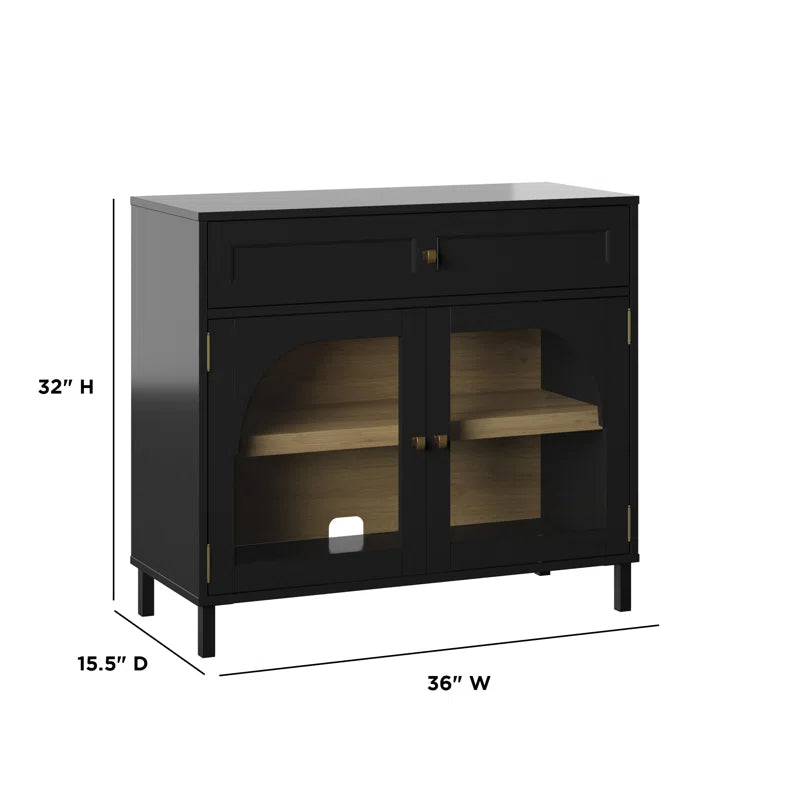 Engineered Wood Accent Cabinet With Glass Doors Neutral