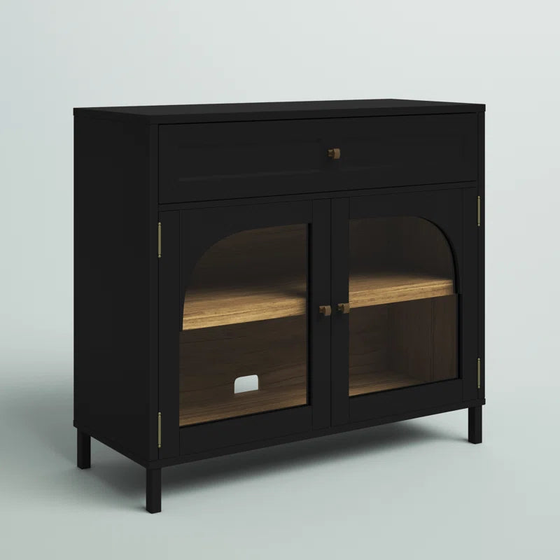 Engineered Wood Accent Cabinet With Glass Doors Neutral
