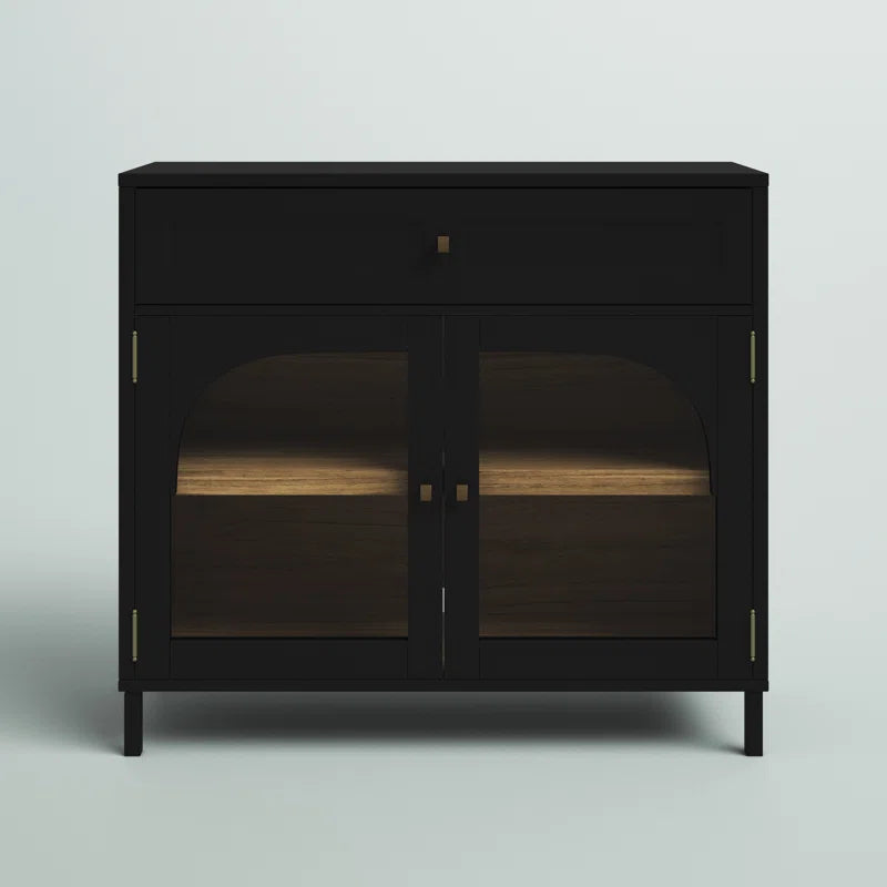 Engineered Wood Accent Cabinet With Glass Doors Neutral
