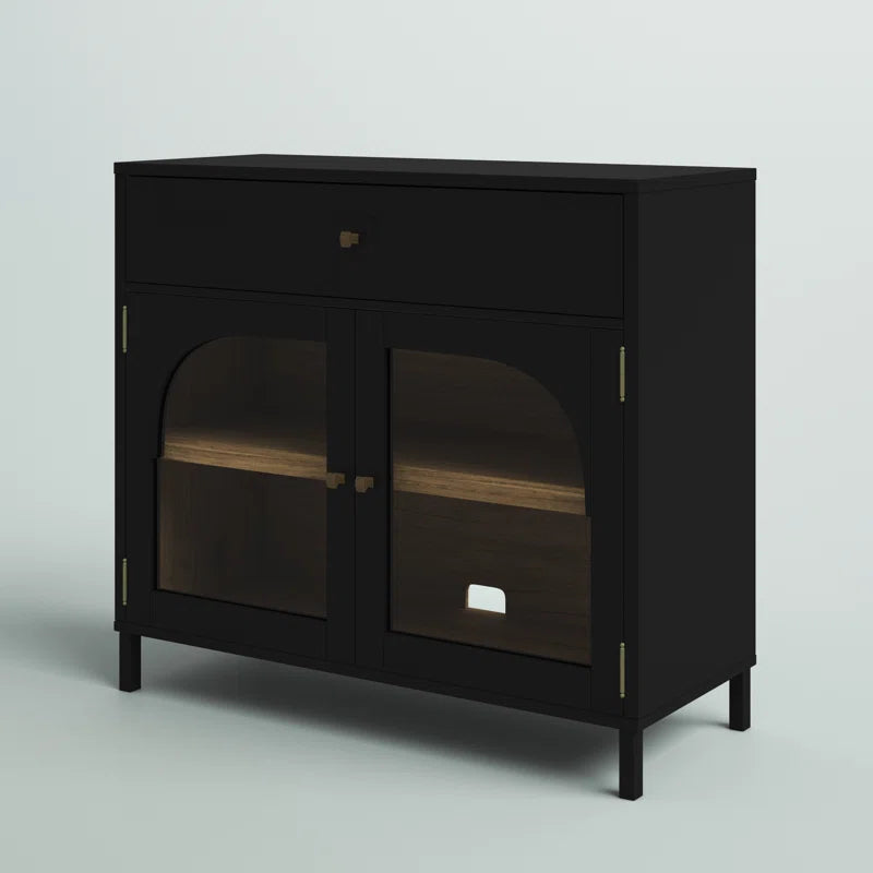 Engineered Wood Accent Cabinet With Glass Doors Neutral